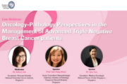 Screenshot showing the title page of the Oncology-Pathology Perspectives in the management of advanced triple negative breast cancer patients webinar